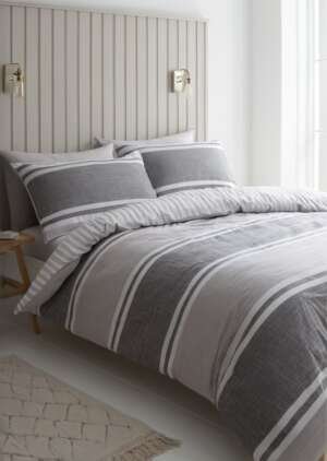 Zestaw dwustronnych poszewek na kołdrą w paski w kolorze grafitowo-szarym