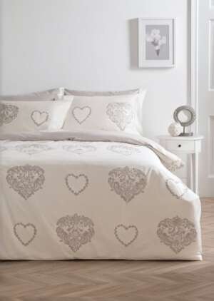 Komplet pościeli w szare kwiatowe serca
