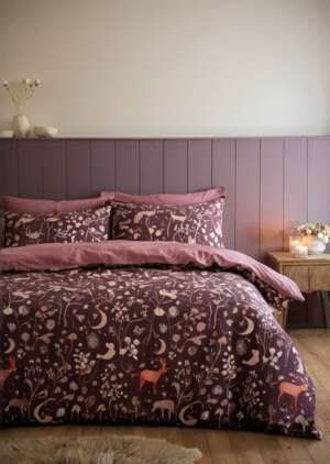 Zestaw dwustronnych poszewek na kołdrą Zaczarowane zwierząta zmierzchu, śliwka