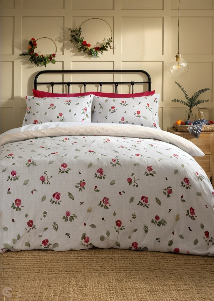 Lodge Winter Robin świąteczny niebieski pluszowy zestaw poszewek na kołdrą