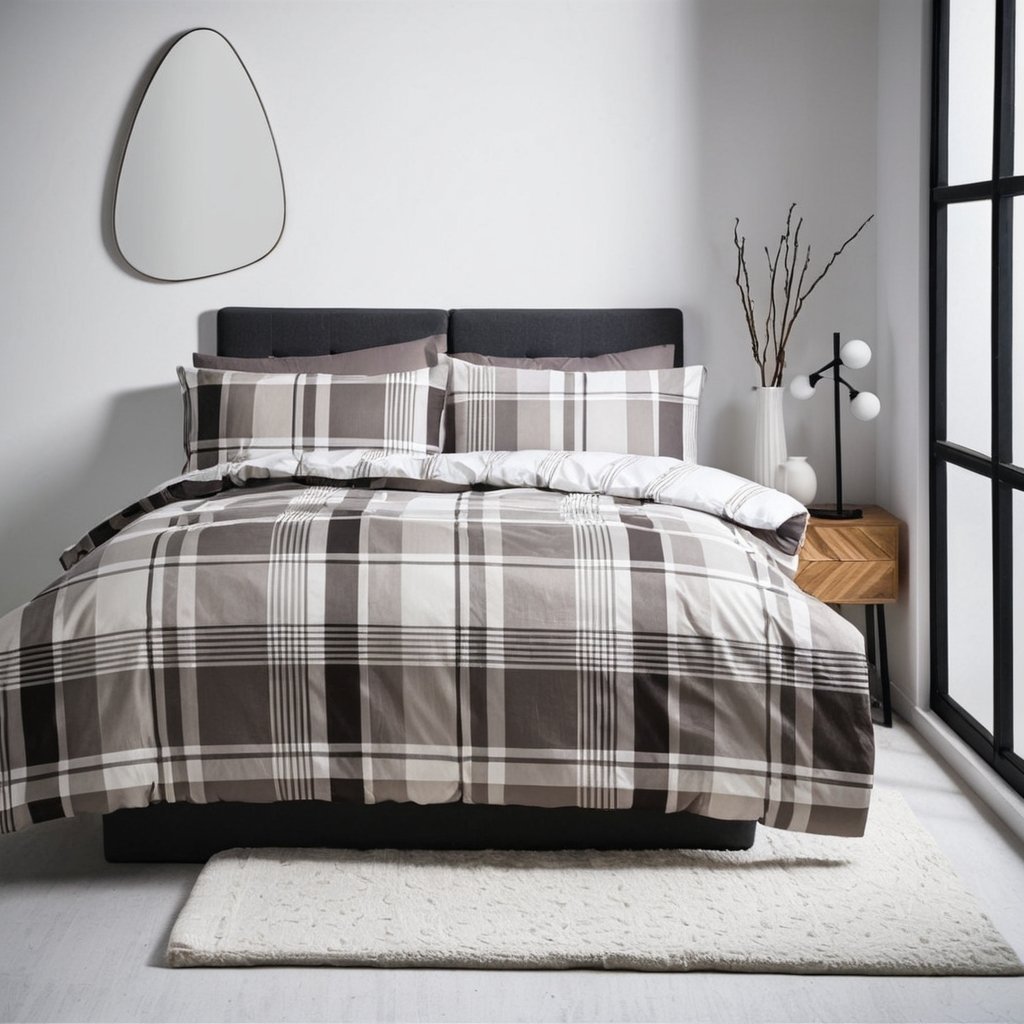 Komplet pościeli w szarą kratką