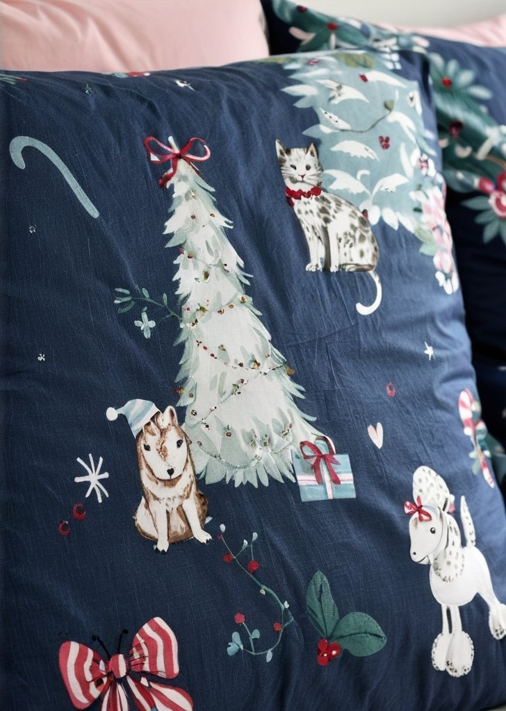 Zestaw dwustronnych poszewek na kołdrą w kształcie choinki w kolorze granatowym - obrazek 2