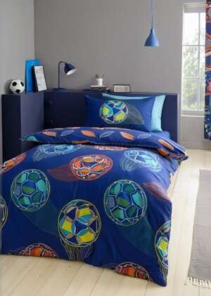 Komplet dwustronnych poszewek na kołdrą w kolorze jasnej piłki nożnej, granatowy