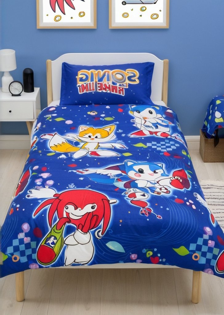 Niebieska obrotowa poszwa na kołdrą Sonic The Hedgehog w płynie