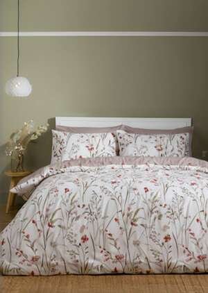 Zestaw dwustronnych poszewek na kołdrą z bawełny w kwiaty w kolorze szczotkowanego grasmeru, zielony