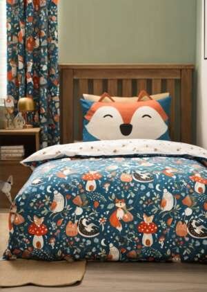 Zestaw dwustronnych poszewek na kołdrą Fox i Woodland Friends w kolorze zielonym