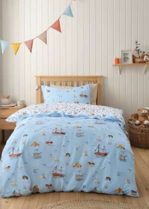 Dwustronna bawełniana poszwa na kołdrą Piraci w kolorze niebieskim