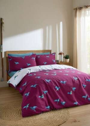 Zestaw dwustronnych poszewek na kołdrą z bawełny Koliber firmy Nibs, śliwka